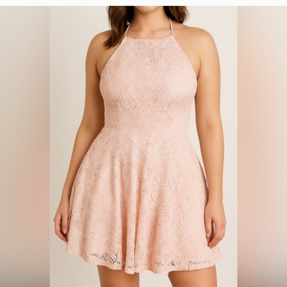 Pink Lace Halter Dresd